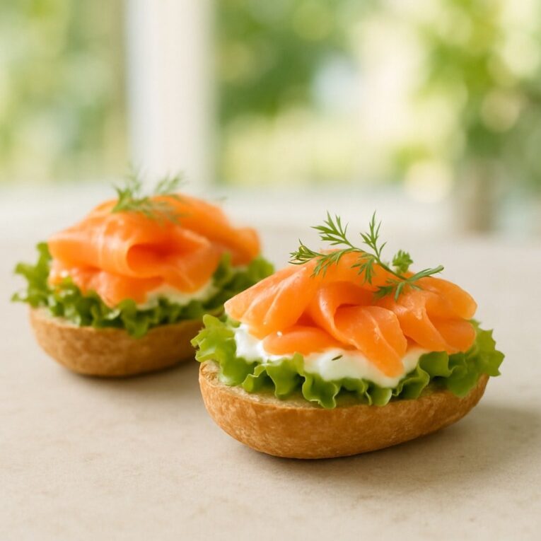ChatGPT Brötchen hälfte mit Räucherlachs