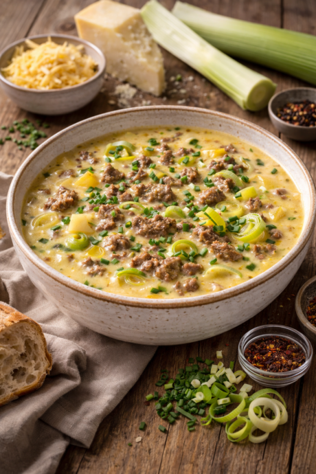 Käse-Lauch-Hackfleischsuppe 600ml pro Portion